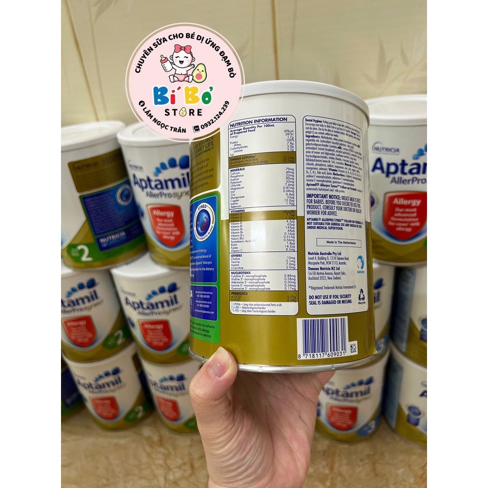 Sữa Aptamil Allerpro Syneo Cho Bé Dị Ứng Đạm Bò Hộp 900gr Số 2, Số 3 Hàng Air chuẩn Úc