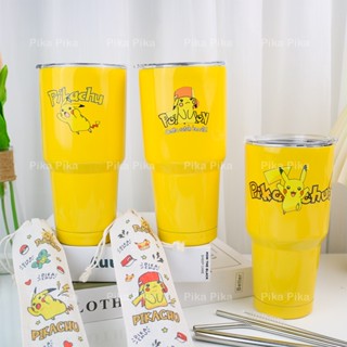 Ly giữ nhiệt Pikachu Pokemon dễ thương inox 304 an toàn tặng kèm bộ ống hút 4 món TooYoo BK00081