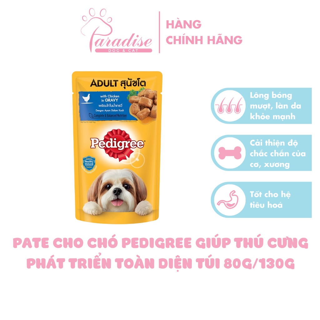 Pate Cho Chó Pedigree Bổ Sung Omega3, Sắt, Kẽm Giúp Thú Cưng Phát Triển Toàn Diện Túi 80g/130g - Paradise Dog&amp;Cat