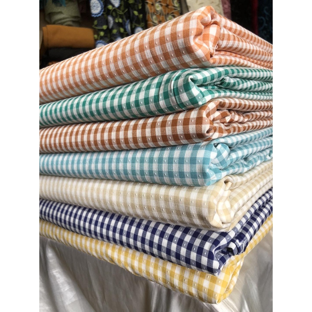 Vải Thô Kẻ Caro Thêu - Mềm Mát - Co Giãn Nhẹ - Khổ 1.5m - May Sơ Mi, Set Bộ, Váy Đầm - Vải Hưng Anh