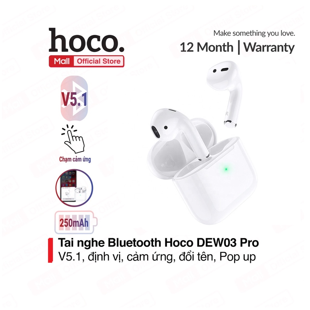 Tai Nghe Bluetooth V5.1 Hoco DEW03 Pro sử dụng 4h, định vị, đổi tên, kết nối POP UP, chạm cảm ứng