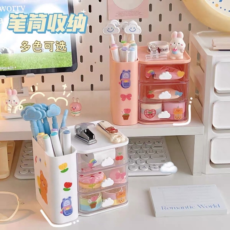 Kệ đựng bút đồ dùng học tập hộp lưu trữ văn phòng phẩm để bàn học sinh dễ thương