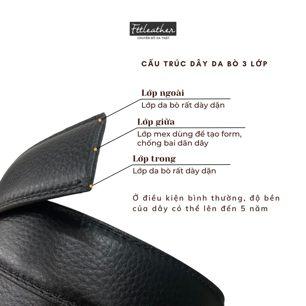 Thắt lưng nam da bò khóa tự động cao cấp chống rỉ màu đen sang trọng thời trang có bảo hành FTT Leather DF2204