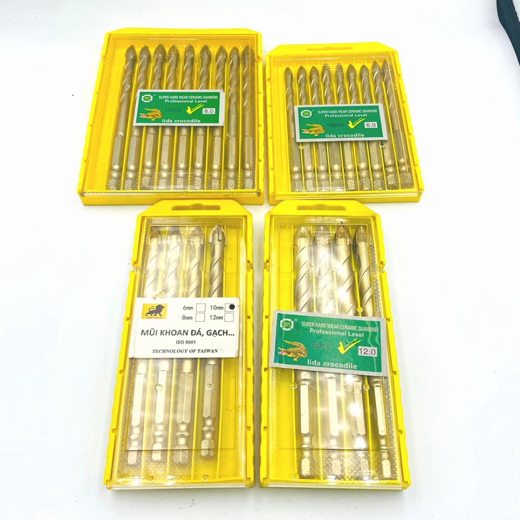Mũi khoan đa năng 6-8-10-12mm, chân lục giác loại dài 12cm, khoan kính, thủy tinh, khoan gạch men, đá hoa cương