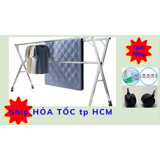 {Hỏa Tốc} Sào phơi đồ inox chữ X gấp gọn đa năng, giàn phơi quần áo thông minh, TẶNG KÈM bánh xe, bộ kẹp treo tiện lợi