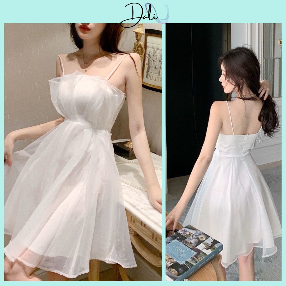 Váy Voan Xếp Li Bánh Bèo 2 Lớp Bánh Bèo Có Sẵn Đệm Ngực, Váy Cúp Ngực Tiểu Thư