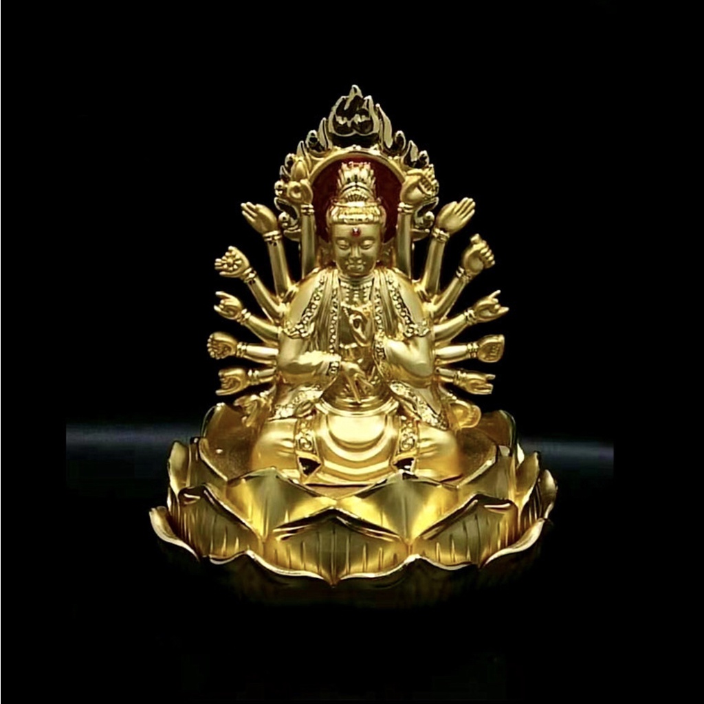 Tượng Phật Bà Quan Âm Nghìn Tay Hai Mặt Trang Trí Taplo Xe Hơi, Bàn Làm Việc Mạ Vàng