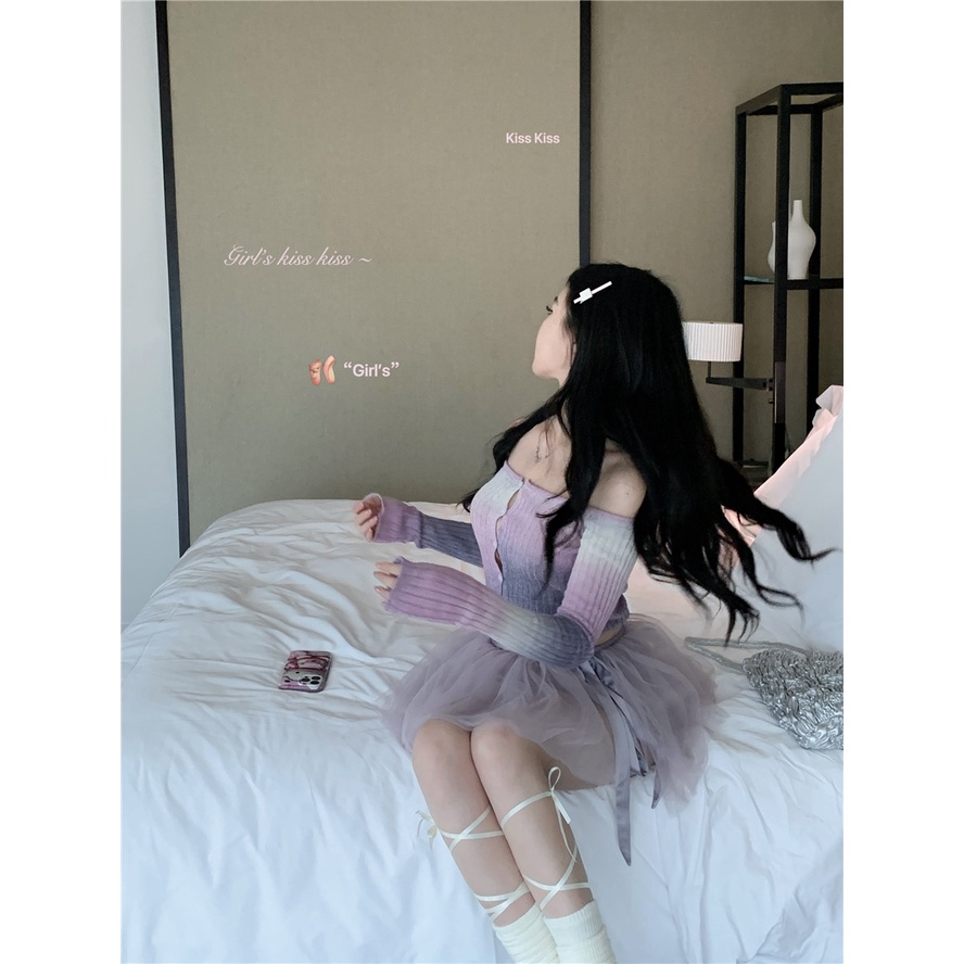 Cocory vn Bộ Áo Croptop Dệt Kim Dài Tay + Chân Váy Chữ A Lưng Cao Ôm Dáng Gợi Cảm Thời Trang Cho Nữ