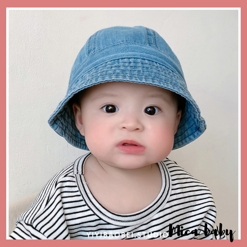 Mũ bucket trẻ em chất vải bò xanh kiểu dáng Hàn Quốc đáng yêu cho bé MH223 Mica baby