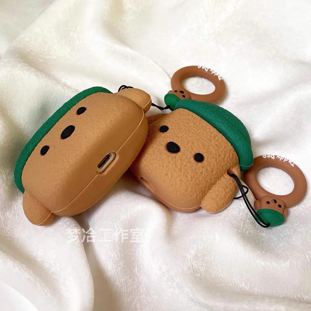 Vỏ Bảo Vệ Hộp Sạc Tai Nghe Bluetooth AirPods 1 / 2 / Pro Gắn Móc Khóa Hình Chú Chó Teddy Màu Hồng Dễ Thương