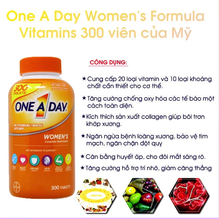 Vitamin Tổng Hợp One A Day Dành Cho Nam Nữ Giới Dưới 50 Tuổi 300 Viên - Hàng Mỹ chính hãng Hoa Bằng Việt Mỹ