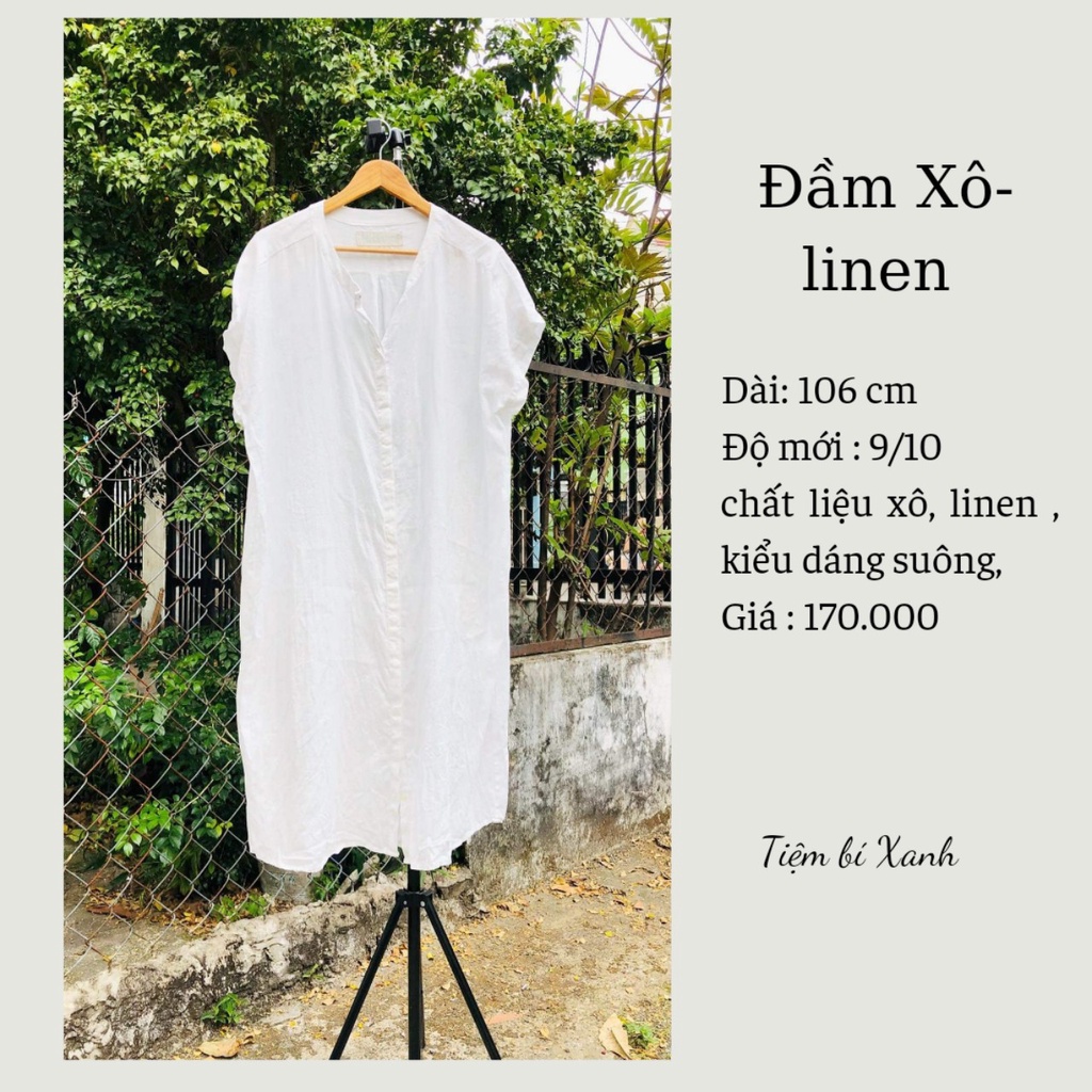 2hand đầm xô linen nhật trắng suông D896 TIEMBIXANH