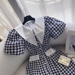 ĐẦM DẠ CARO XÁM PHỐI CỔ TRẮNG🍂