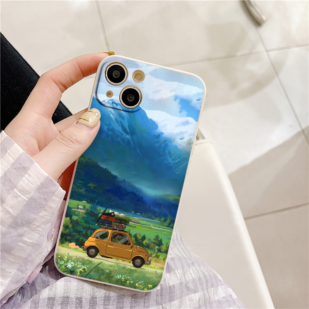 Ốp lưng Iphone viền vuông cánh đồng làng quê mộng mơ cho iphone 6/7/8Plus X XS xr xsmax 11/12/13/14pro prm e5473