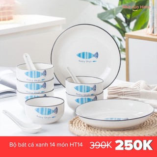 Bộ bát đĩa sứ 14 món cao cấp hình cá - Phong cách Châu Âu