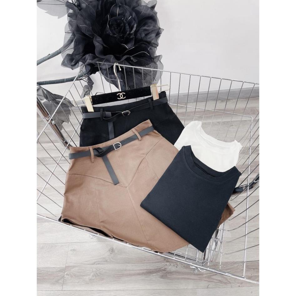 SET ÁO LAI BẦU TRƠN + CHÂN VÁY XẺ KÈM BELT vani