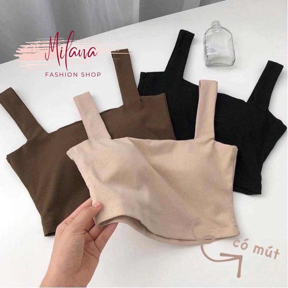 Áo hai dây , áo 2 dây nữ croptop có mút ngực chất Zip cao cấp co dãn 4 chiều màu đen màu trắng nâu thể thao Milana