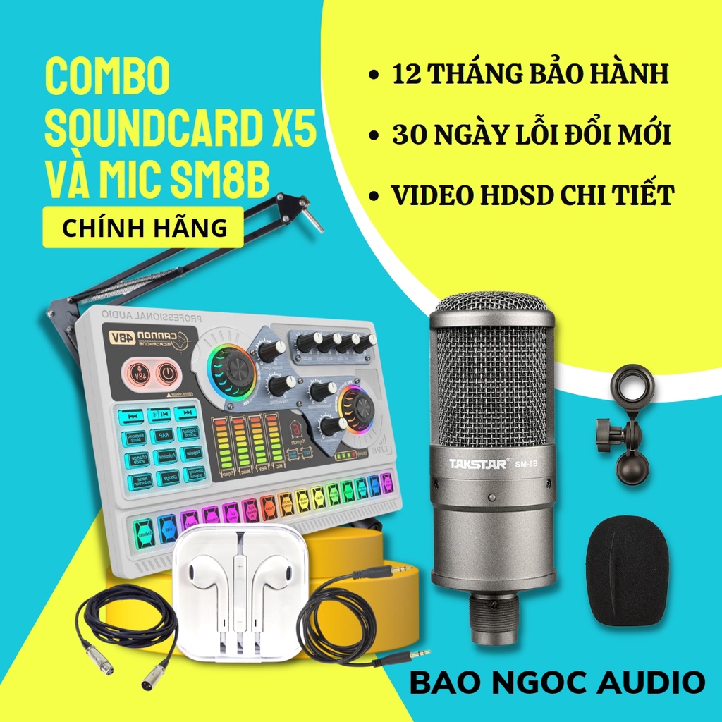 Mic Thu Âm | Micro Livestream Sound Card X5 & Mic TAKSTAR SM8B Hát Karaoke Điện Thoại Máy Tính Chuyên Nghiệp Giá Rẻ