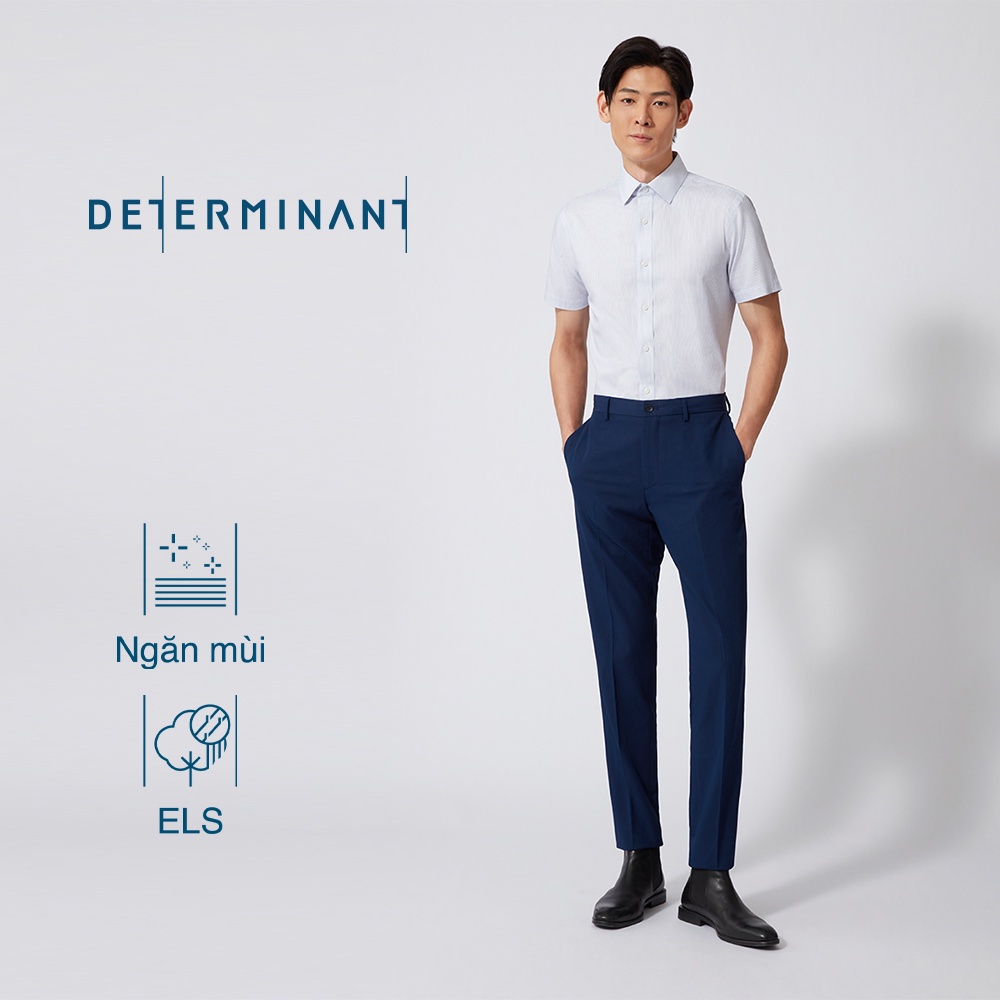 Áo sơ mi nam tay ngắn Cotton chống nhăn kháng khuẩn thương hiệu Determinant - màu Trắng sọc Xanh Navy [301]