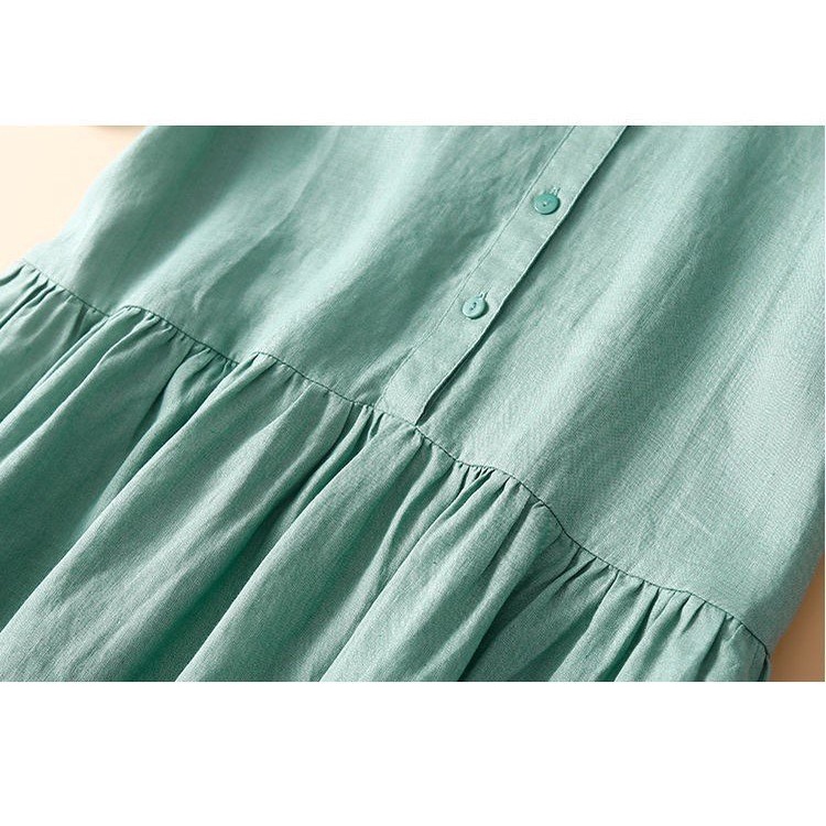 Đầm babydoll, đầm suông, đầm sơ mi nữ họa tiết trơn basic, form rộng dễ mặc, chất liệu linen thoáng mát Đũi Việt