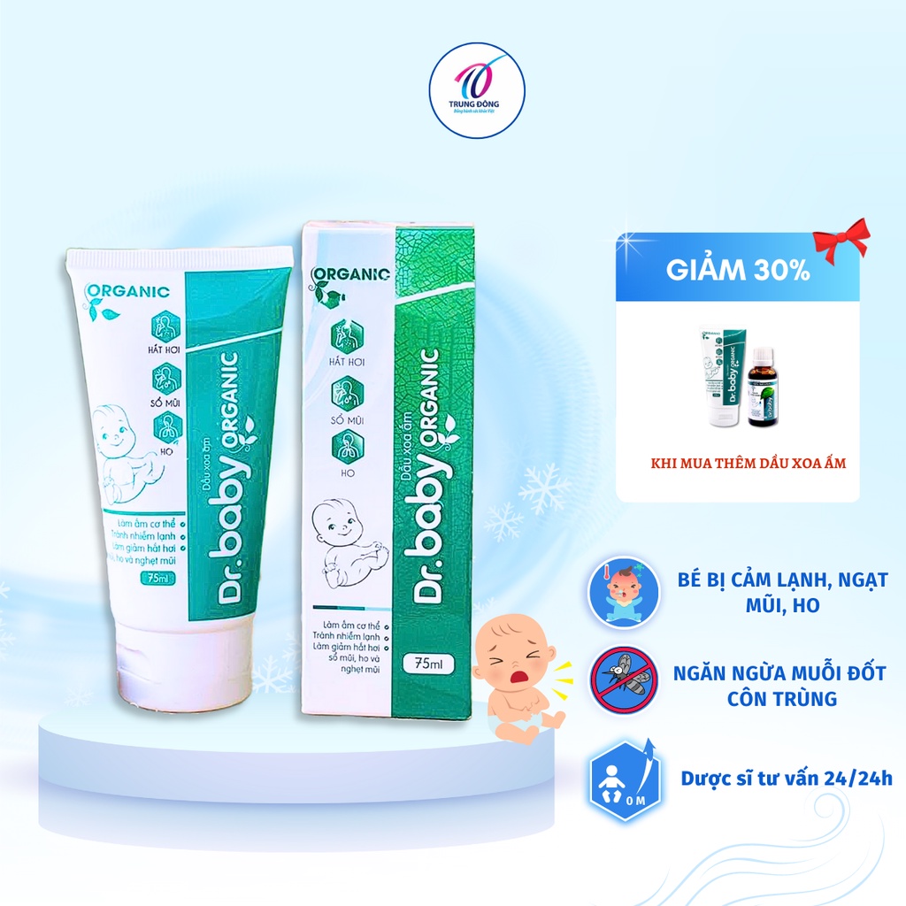 Dầu xoa ấm cho bé Dr Baby Organic giữ ấm cơ thể giảm ho nghẹt mũi phòng ngừa muỗi đốt côn trùng cắn 75ml chính hãng