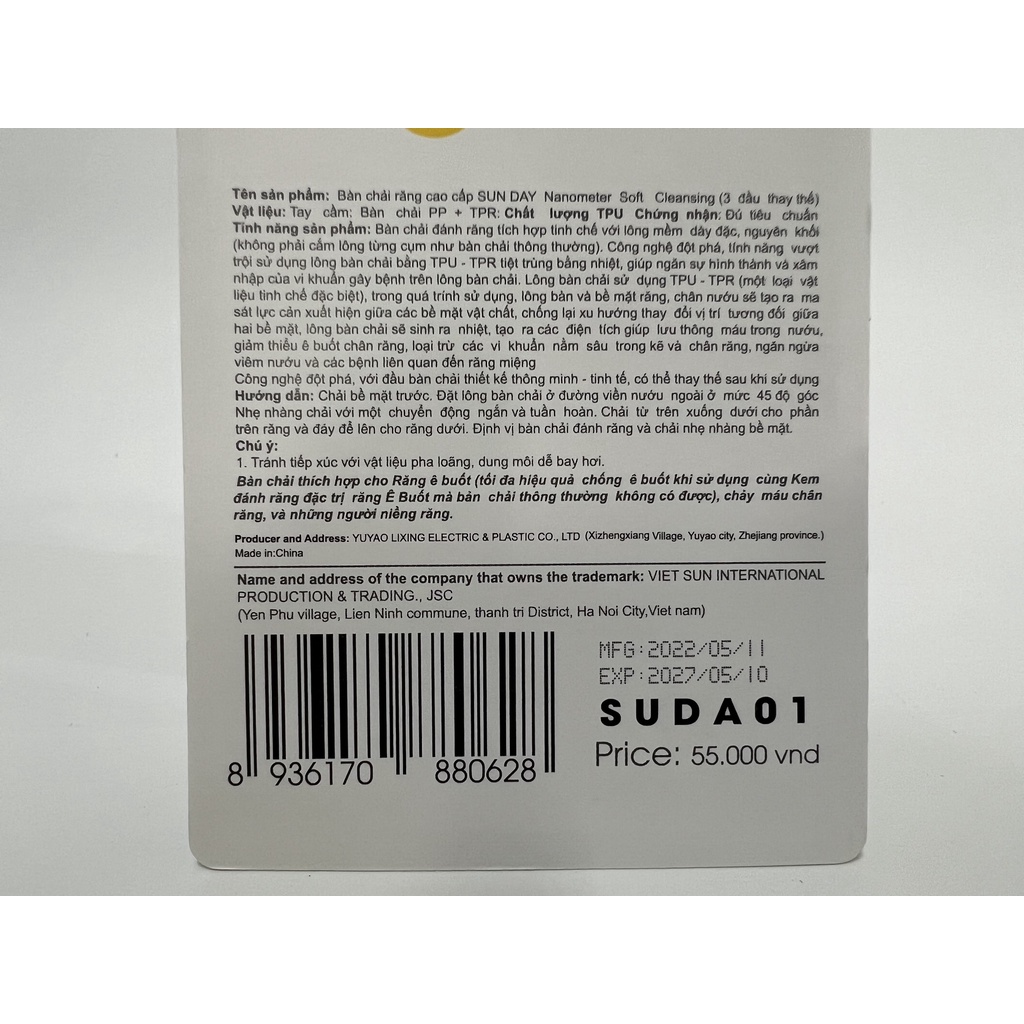 Bàn chải đánh răng cao cấp Vietsun Sunday - 3 đầu thay thế