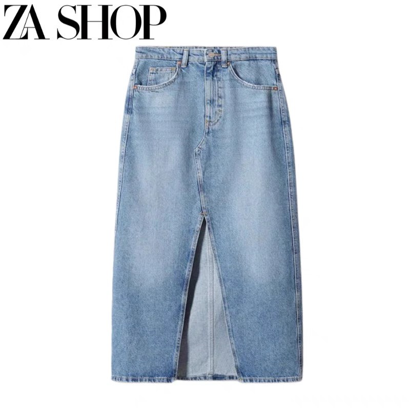 Chân váy bò denim jeans xẻ hàng Zara dáng chữ A dài quá gối cạp cao | BigBuy360 - bigbuy360.vn
