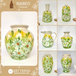 Lọ Hoa Decor Họa Tiết Hoa Cúc Họa Mi, Bình Hoa Vẽ Tay Thủ Công - Gốm Sứ Bát Tràng