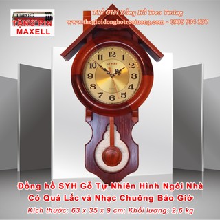 Đồng Hồ QUẢ LẮC và NHẠC CHUÔNG Báo Giờ bằng GỖ Tự Nhiên hình NGÔI NHÀ S3, Tặng Pin Maxell – Bảo Hành 1 Năm