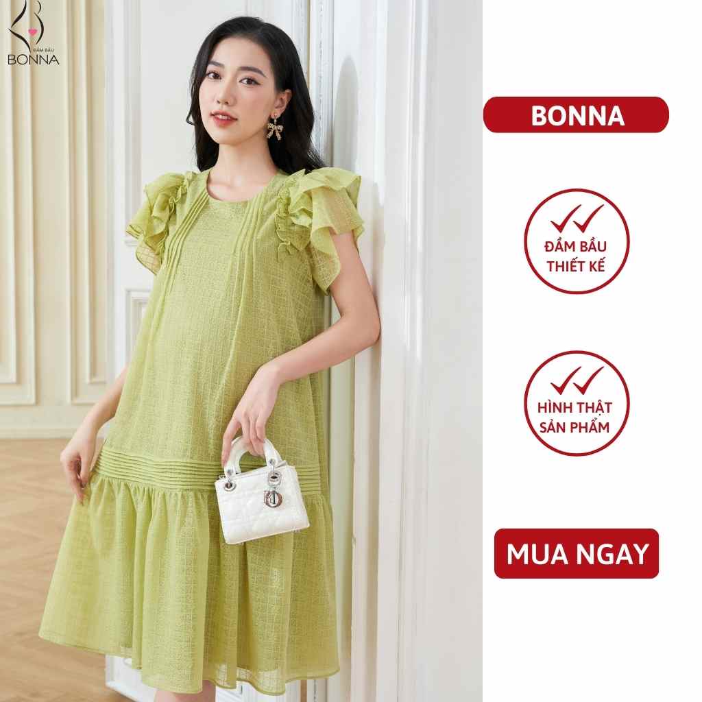 Đầm bầu dự tiệc BONNA chất ren mềm cao cấp, dáng váy suông đuôi cá với phần tay cánh tiên sang trọng, thanh lịch VS226