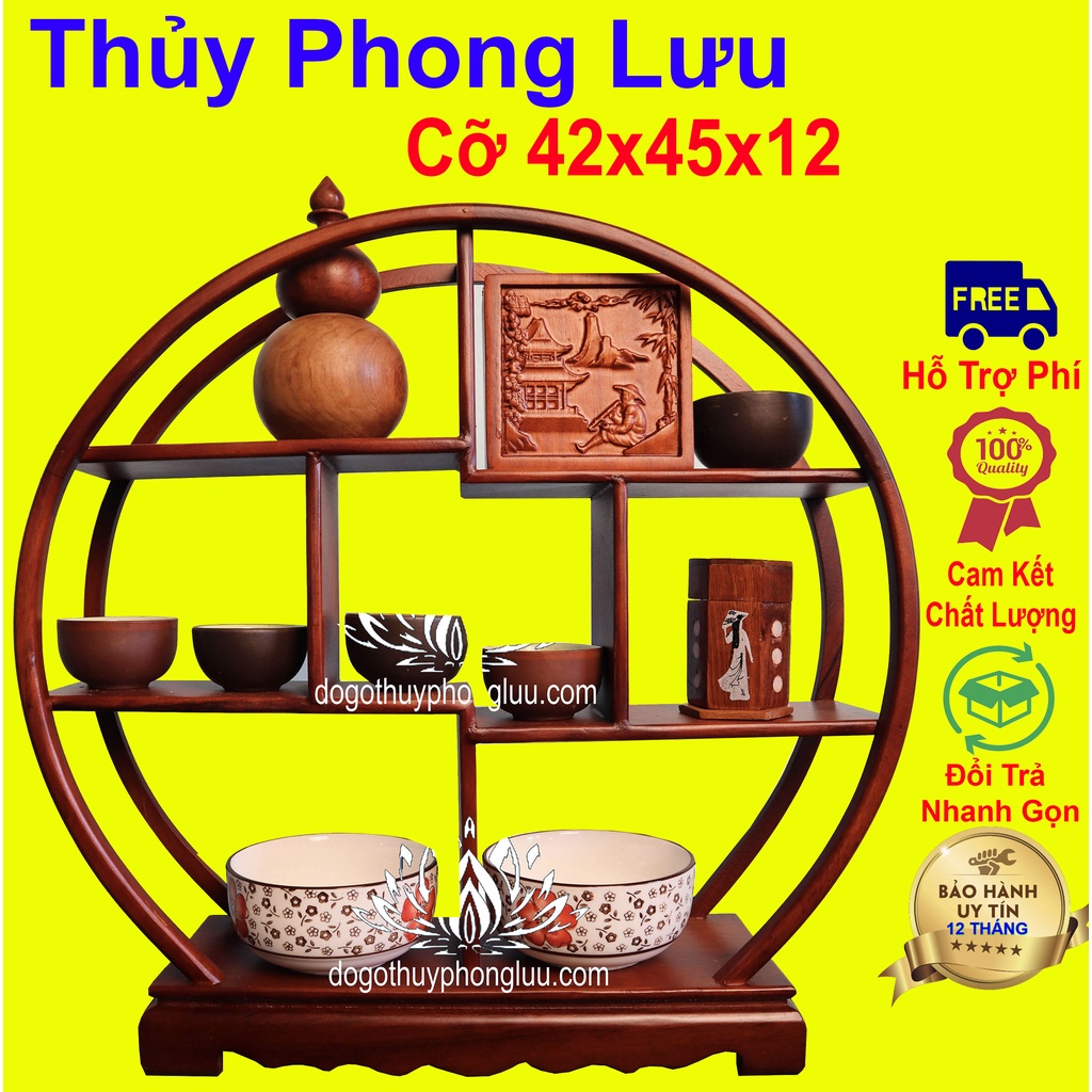 Kệ gỗ mini trang trí gỗ gõ đỏ kê đồ phong thủy bộ ấm trà cỡ 42x45x12