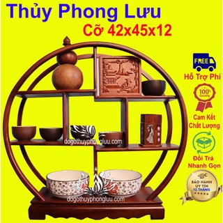 Kệ gỗ mini trang trí gỗ gõ đỏ kê đồ phong thủy bộ ấm trà cỡ 42x45x12