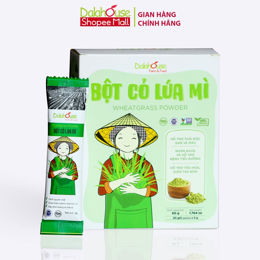 Bột Cỏ Lúa Mì Hữu Cơ Dalahouse Nguyên Chất Sấy Lạnh 60gr Tốt Cho Tim Mạch