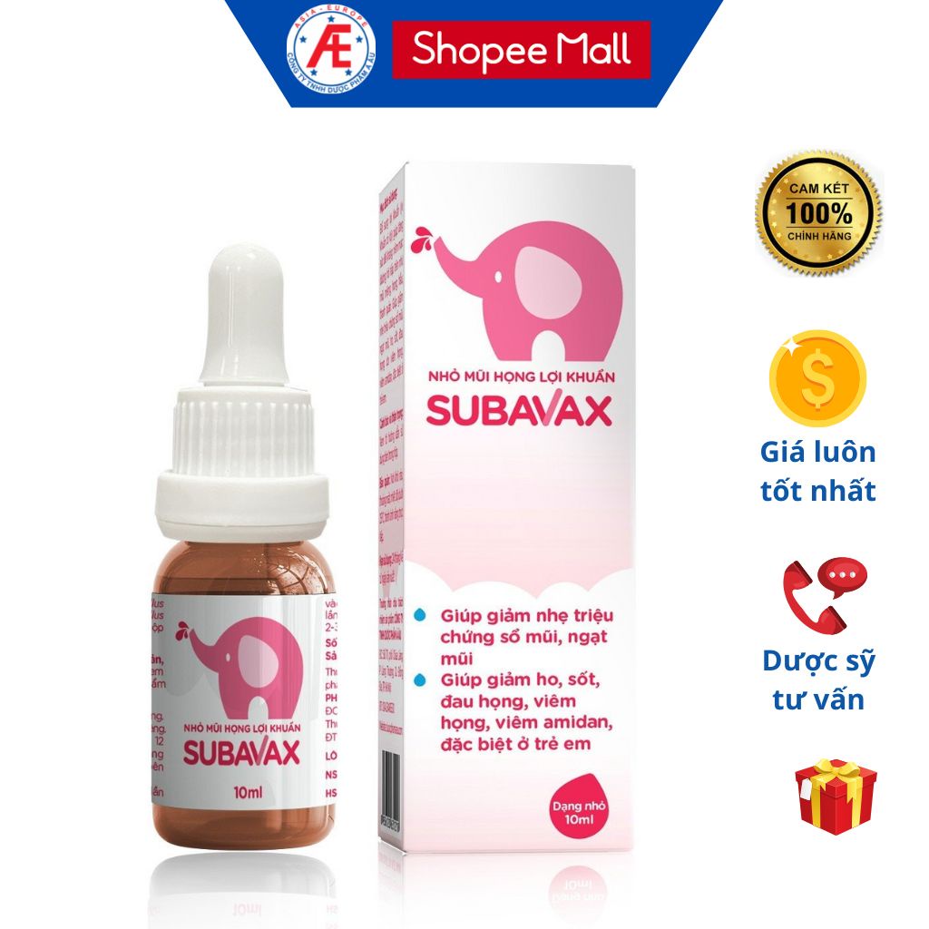 Dung dịch nhỏ mũi họng lợi khuẩn Subavax 10ml giúp giảm viêm ho, mẹ khỏi lo con ốm