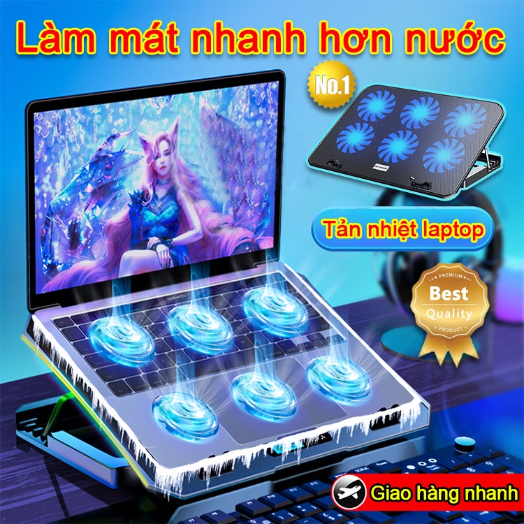 Đế tản nhiệt laptop máy tính 6 quạt làm mát cực nhanh chạy cực êm tích hợp đèn led quạt tản nhiệt laptop