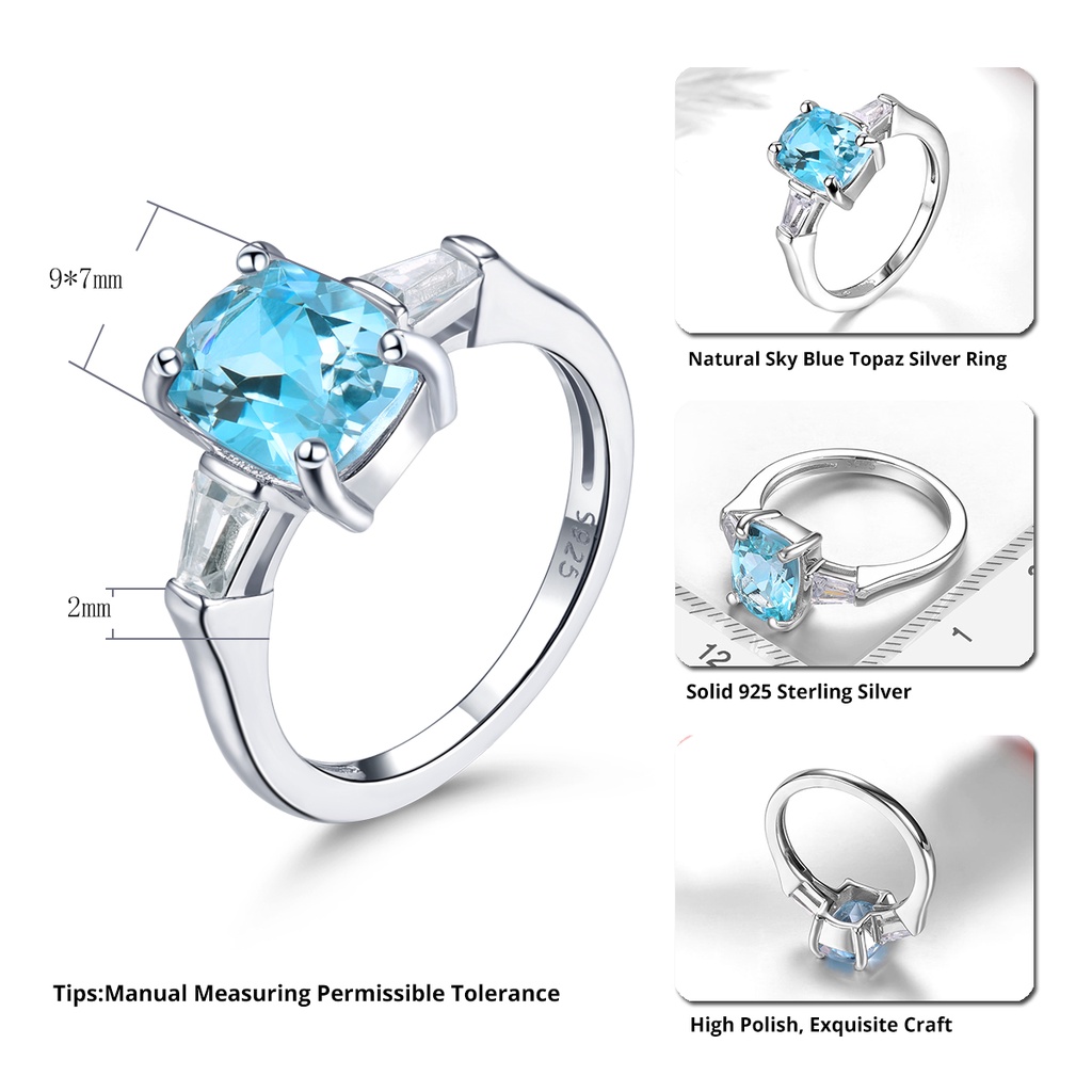 Lohaspie Nhẫn Mạ Bạc 925 Đính Đá Xanh Lam Hàng Thật 2.3 carats Thời Trang Cho Nữ