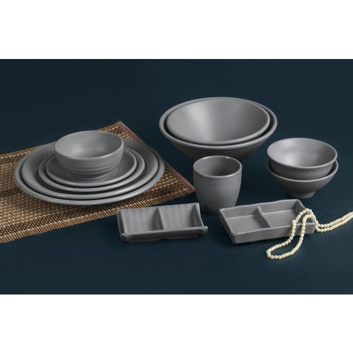 Bộ chén bát ăn cơm nhựa Melamine xinh xắn cao cấp bền nhẹ chính hãng Srithai Superware màu xám nhám