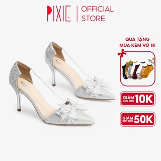 Giày Cao Gót 7,5cm Kim Tuyến Phối Nơ H076 Pixie