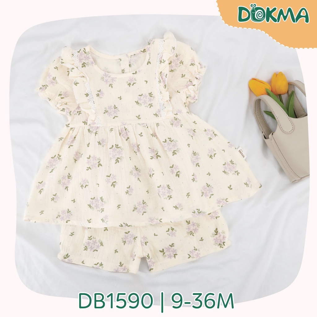 Bộ xô Muslin Dokma cho bé gái bề mặt vải mềm mại, thấm hút tốt thông thoáng cho bé.