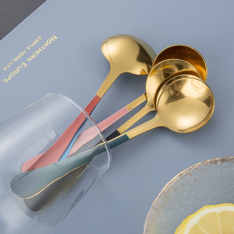 Thìa inox pha cà phê mạ vàng cao cấp sang chảnh Muỗng pha trà dễ thương cán dài