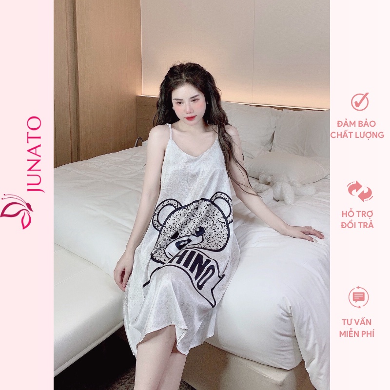 Váy 2 dây dáng dài thiết kế in 5D sang chảnh kute dễ thương chất lụa mango phom 45-60kg JUNATO