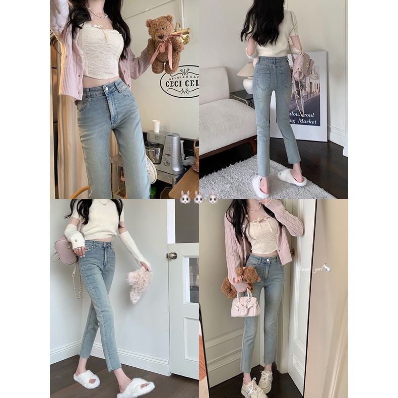 Quần jean nữ màu cũ kiểu dáng basic ko rách siêu sang