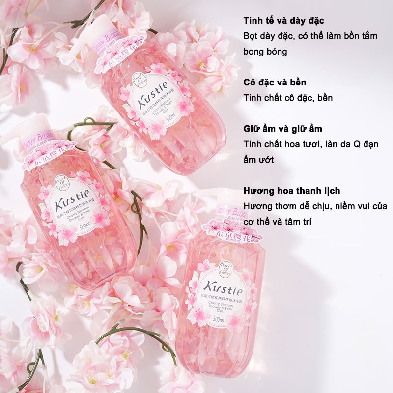 Kustie Gel Tắm Hương Hoa Anh Đào Dưỡng Ẩm Lâu Trôi 720ml