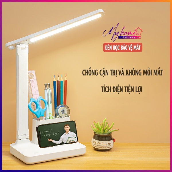 Đèn học để bàn bóng LED ánh sáng tự nhiên chống cận bảo vệ mắt có sạc tích điện tiện lợi My Home DN112