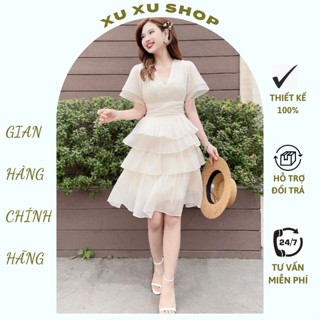 Đầm nữ thiết kế dáng xòe tiểu thư cồng chúa - XU XU SHOP - Váy voan tơ 4 tầng cực xinh tôn eo đi ăn cưới, tiệc, biển