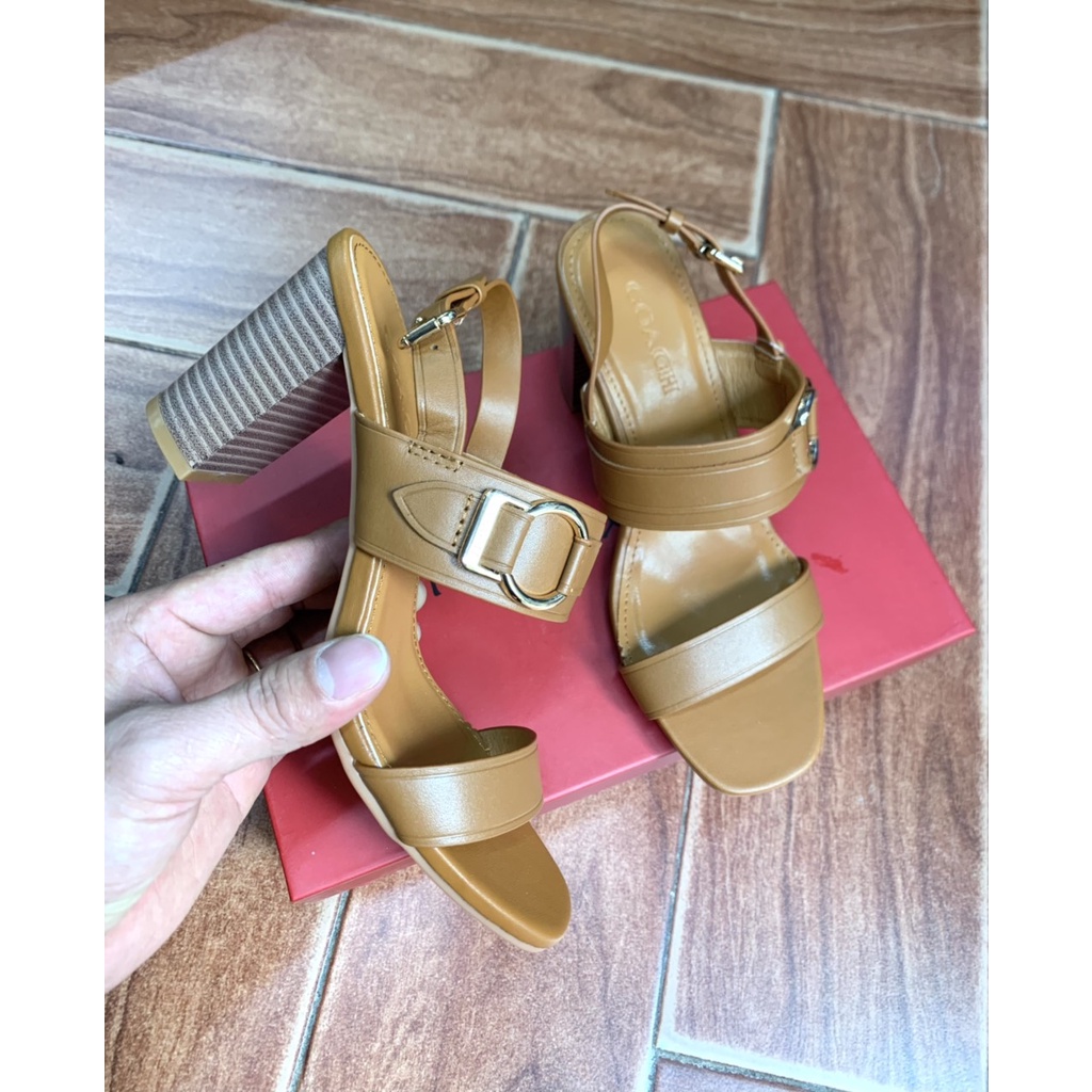 Sandal Nữ Da Thật Gót Trụ Cao 7cm Dép Quai Ngang Nữ