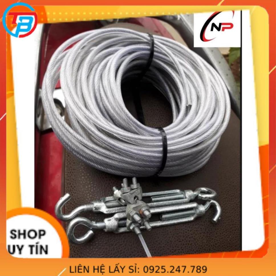 10 Mét Cáp Bọc nhựa 5mm chịu lực cực tốt tặng kèm 1 tăng đơ,2ốc siết cáp.Làm dây phơi quần áo chống hoen rỉ..kimkhinhatp