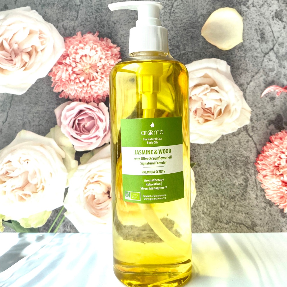 Dầu Massage Body Aroma Thiên Nhiên 500mL Hoa Hồng Body Oil spa