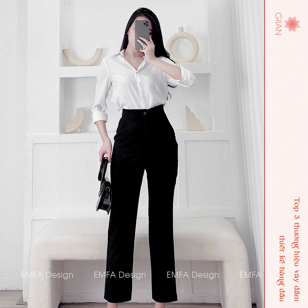 Quần baggy nữ lưng cao dáng ôm màu đen chính hãng Giian - TQ01