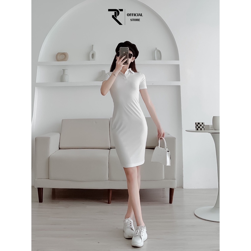 Váy body TR Design cổ bẻ polo có tay thiết kế dáng ôm chất len tăm hàn co giãn 4 chiều